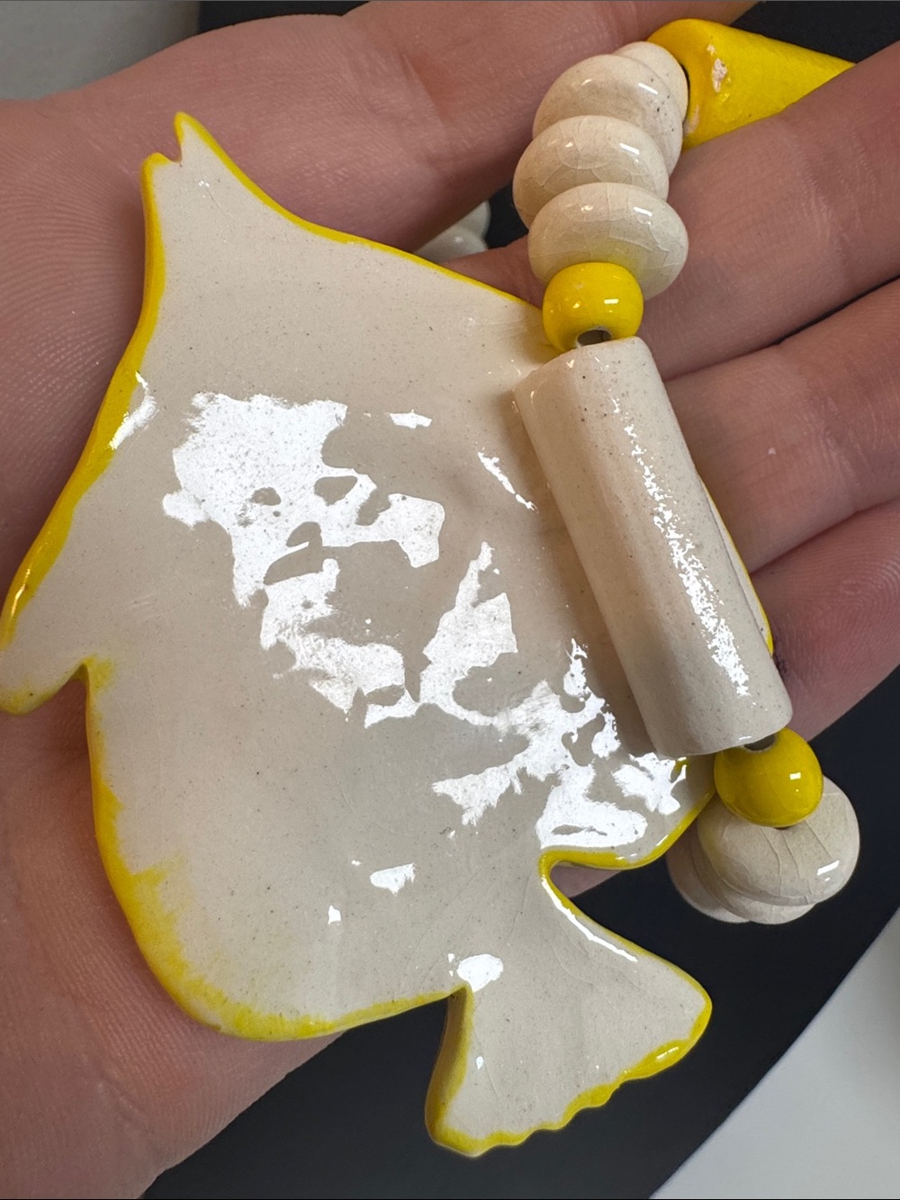 Ruby Z Yellow Fish Statement Necklace - Bold Ceramic Pendant - Picture 3 of 6